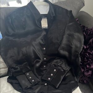 Free People Black Satin Blouse